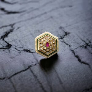 Ekabhoja Kundan Finger Ring Maroon