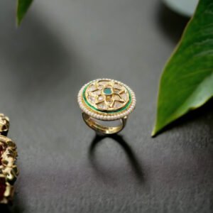 Ekadhatu Kundan Finger Ring Green