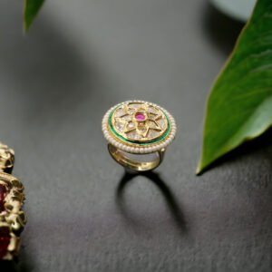 Ekadhatu Kundan Finger Ring Maroon