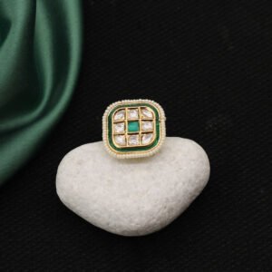 Ekachakra Kundan Finger Ring Green