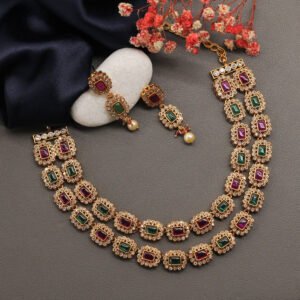 Ekarjuna Antique Necklace Set Maroon Green