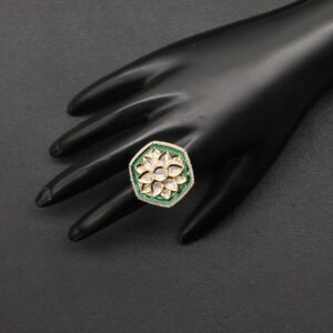 Ekadhana Kundan Finger Ring White Green