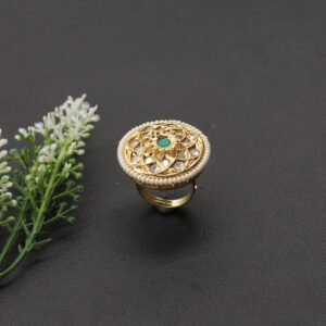 Ekanandini Kundan Finger Ring Green