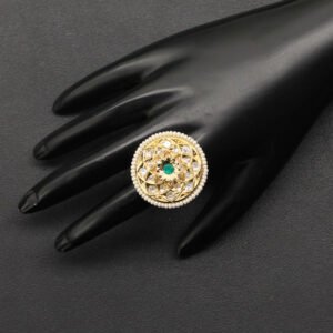 Ekanandini Kundan Finger Ring Green