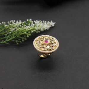 Ekanandini Kundan Finger Ring Maroon