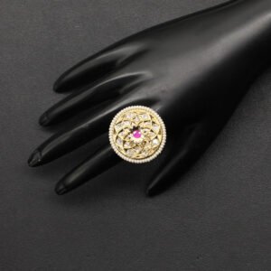 Ekanandini Kundan Finger Ring Maroon