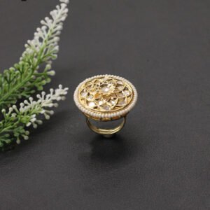 Ekanandini Kundan Finger Ring White