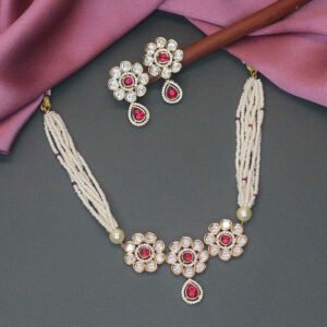 Ekalinga Kundan Necklace Set Maroon