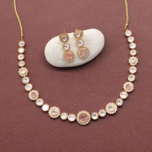 Ekamukha Kundan Necklace Set Pink