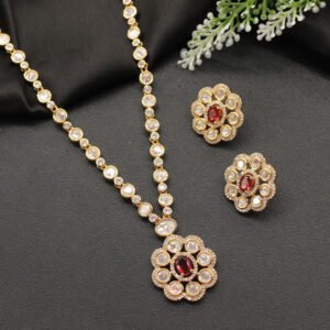 Ekarishi Kundan Pendant Set Maroon