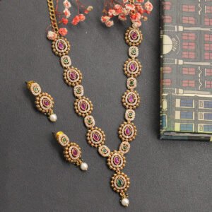 Eklavya Antique Necklace Set Maroon Green