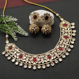 Ekabhaga Kundan Necklace Set Maroon