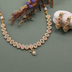 Ekalaya Antique Necklace Set Mint Pink