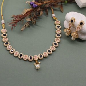 Ekalaya Antique Necklace Set Navy Pink