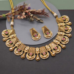 Ekaparnika Antique Necklace Set Maroon Green