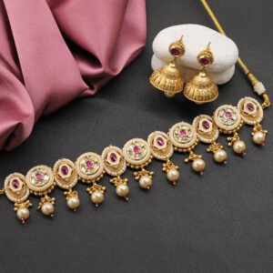 Ekapada Antique Choker Set Maroon