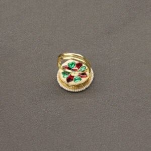 Ekashila Kundan Finger Ring Green