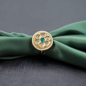 Ekashila Kundan Finger Ring Green